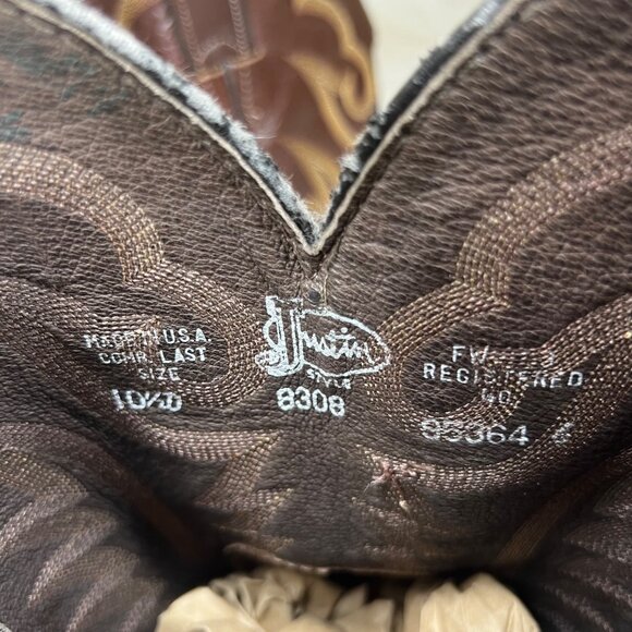 JUSTIN Brown Lizard Skin Leather Cowboy Boots Mens Size 10.5 D Style 8308 - Picture 16 of 16